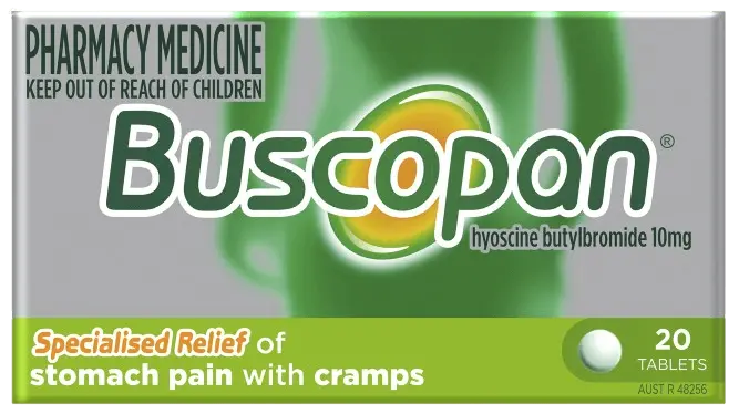 Packaging of the Buscopan® Tablets product.